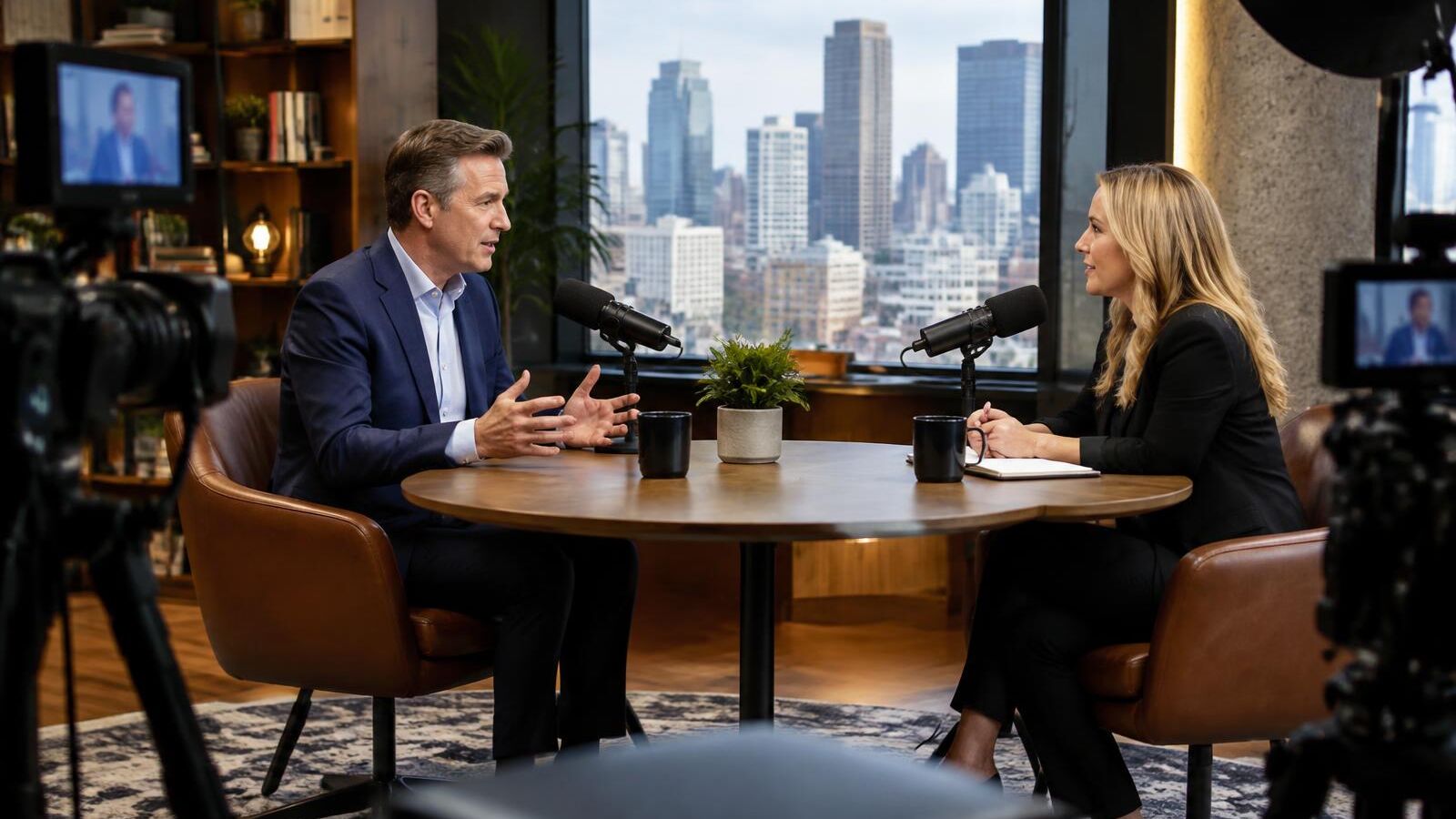 Two experienced business leaders sharing distinct perspectives during a professionally produced podcast conversation