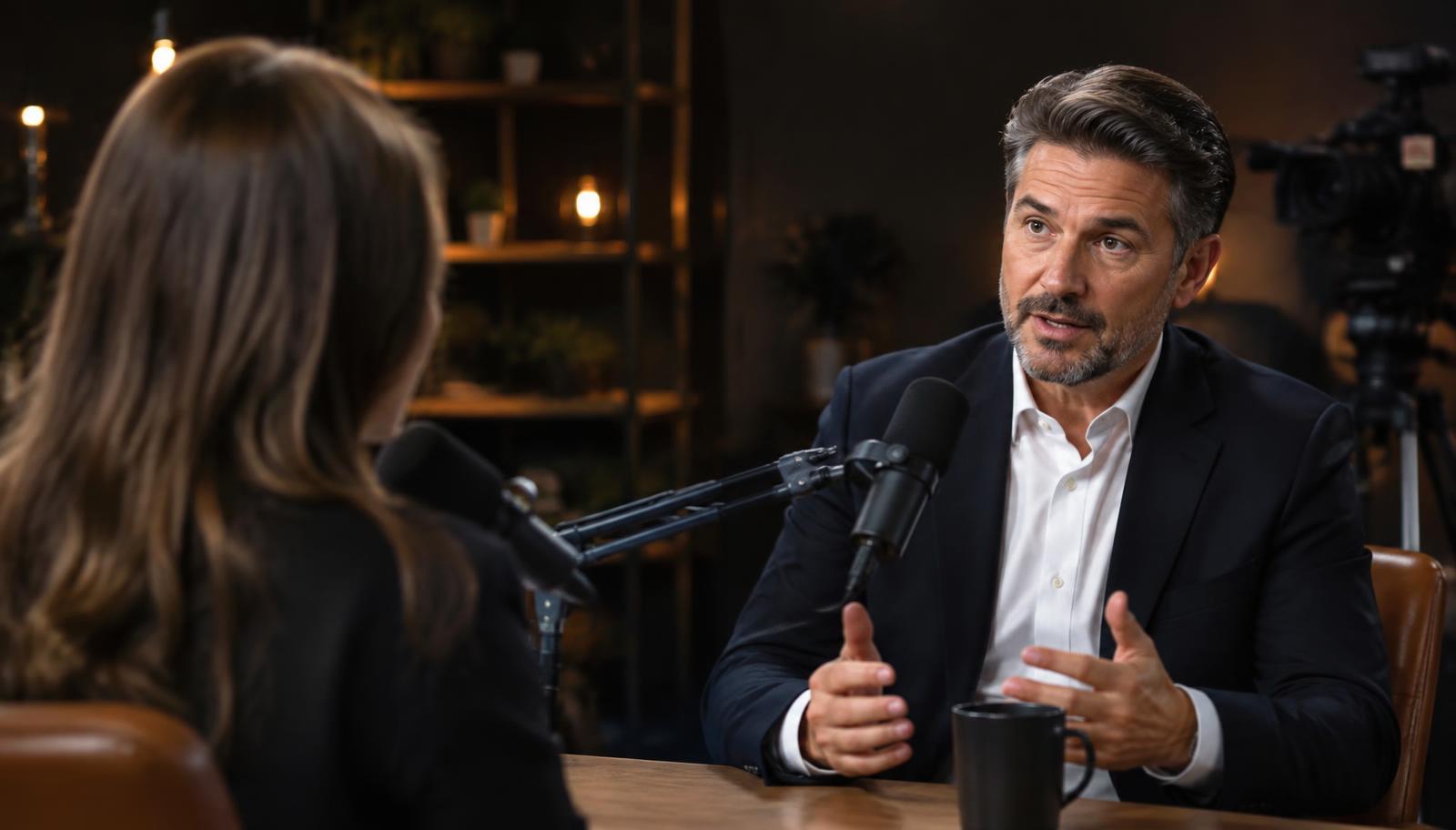 An expert explaining an issue in depth during a professionally produced business podcast recording
