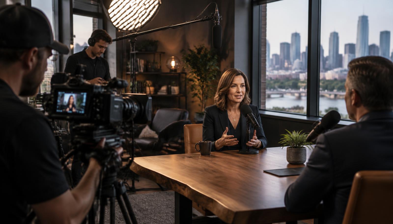 A professional video-first podcast recording session in a modern Minneapolis studio