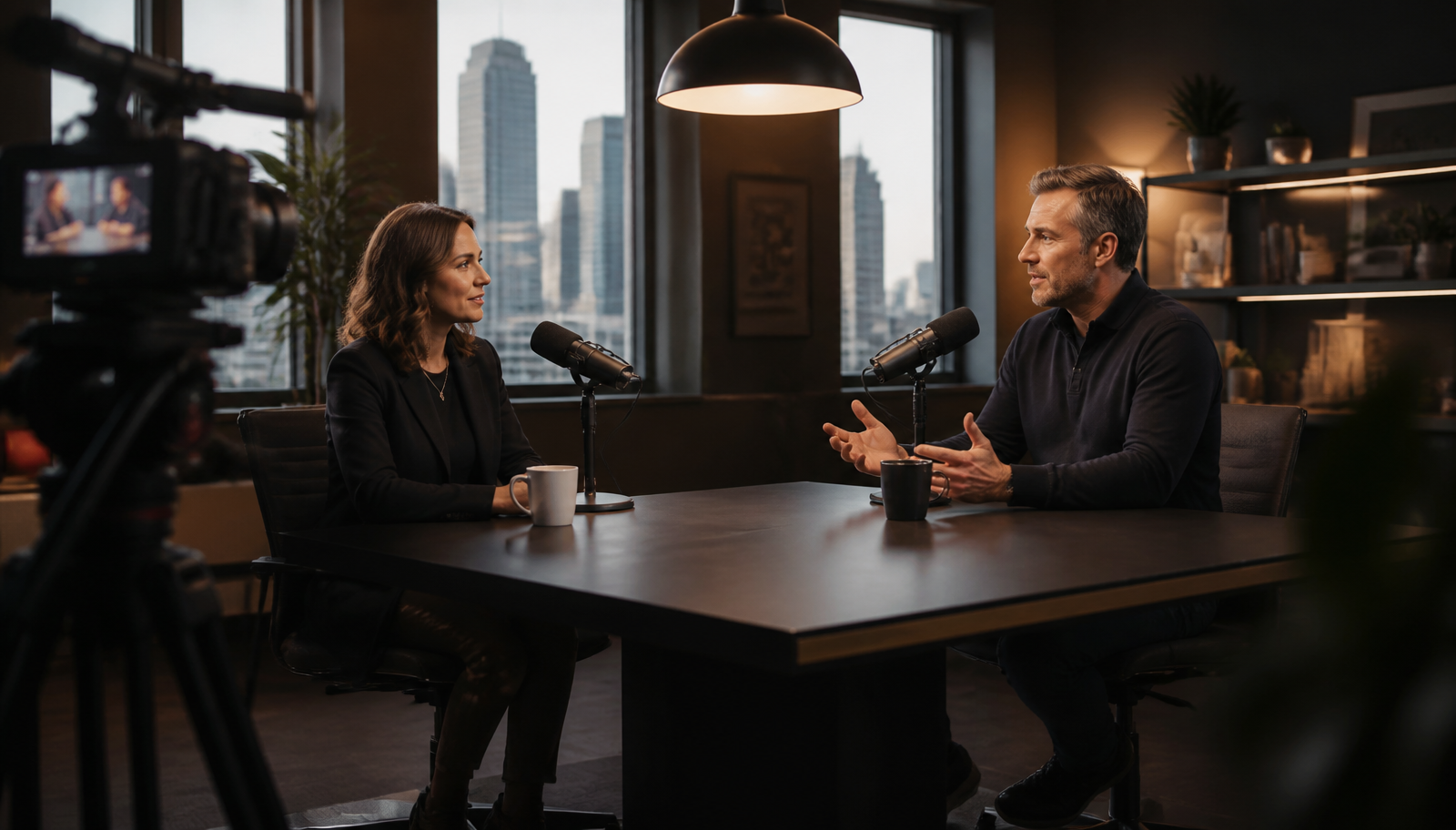 A long-form video podcast recording in a professional Minneapolis business studio