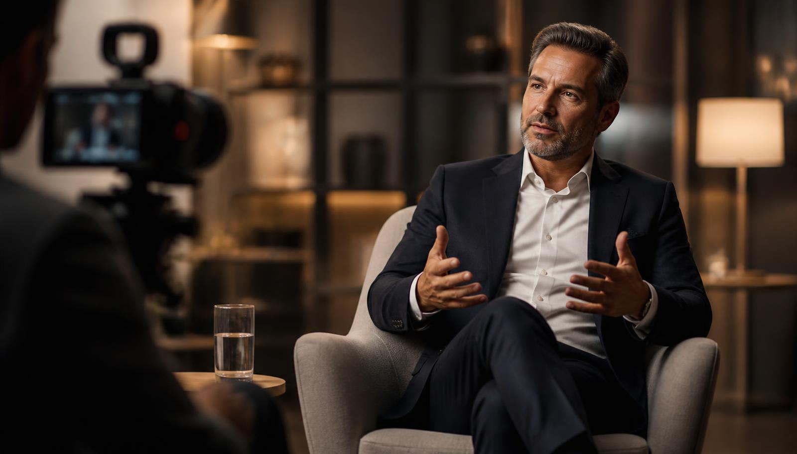 A professional long-form interview or educational video recording in a business environment