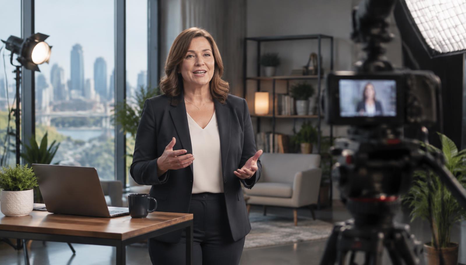 A business leader teaching on camera in a professional Minneapolis video studio