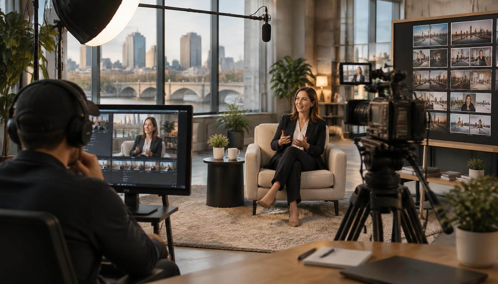 A professional video production session creating multiple marketing assets in one day