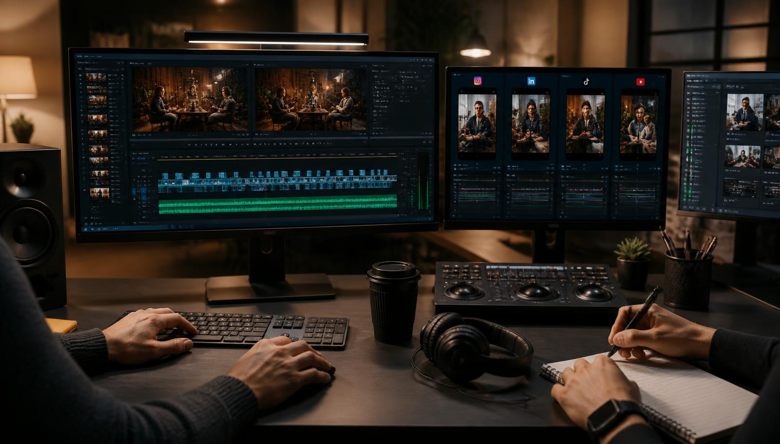 A video production team repurposing one long podcast recording into multiple short-form clips for social media