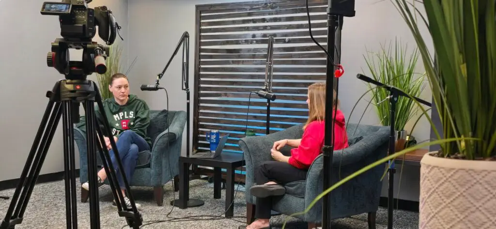 Two Women Who Give a Puck Podcast at Robbinsdale PodcastCrew Studio