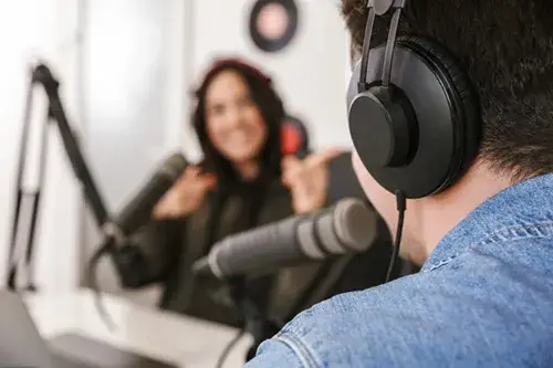 friends recording a podcast