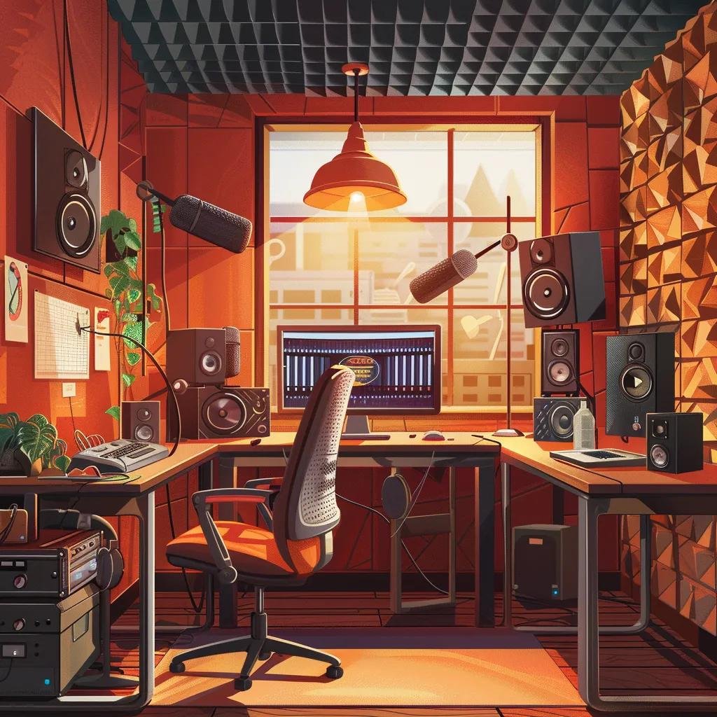 Modern podcast recording studio with high-quality equipment and professional setup