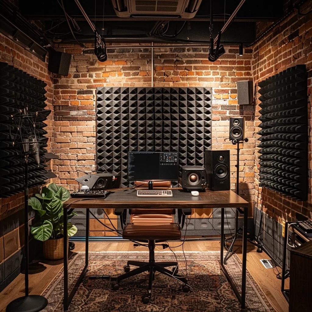 Professional podcast studio with high-end equipment and sound engineer